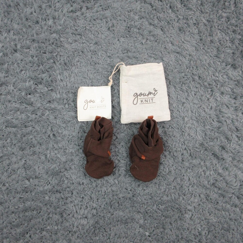 Goumi Knit Booties Boys Sz 1 Brown Ankle Slipper Boots Non Slip Sole Indoor NWOT